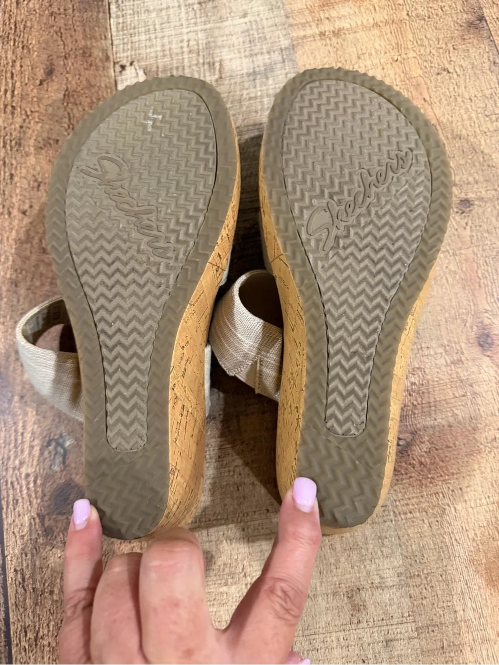 Skechers Wedge Sandals in Light Beige - Comfortable Summer Slip-On Size 10